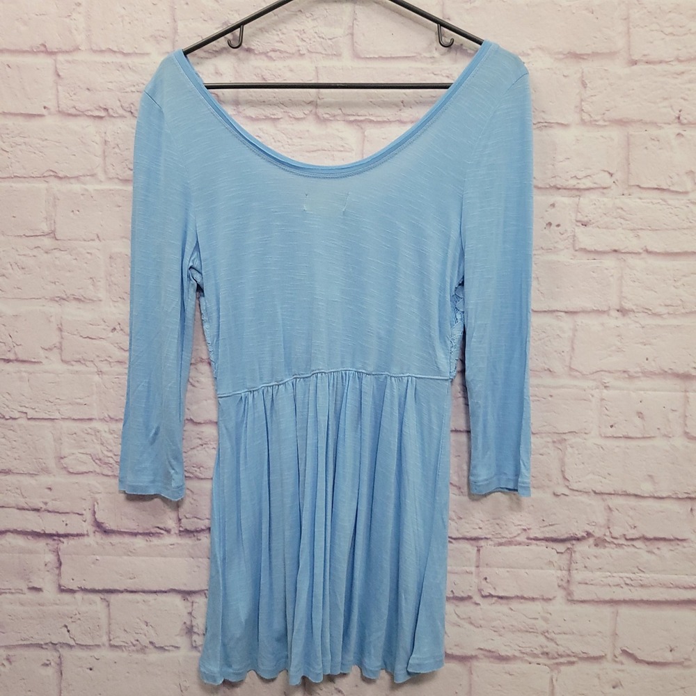 NEW Hollister Light Blue Lace Babydoll Blouse M 3/4 Sleeve Y2K Boho Festival